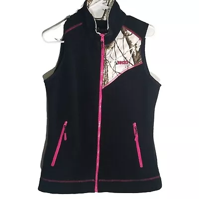 Rocky Black White Pink Snow Camo Fleece Full Zip Vest Outdoor Women's M • $13.49