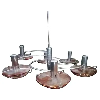 1970s Space Age Chromed Steel And Murano Glass Chandelier • $1289.16