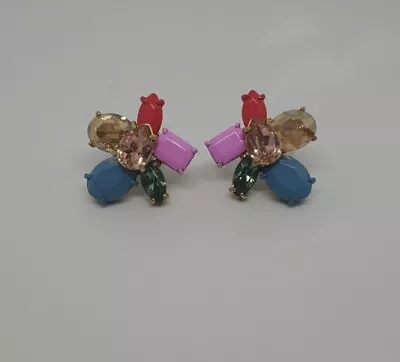 J Crew Stud Multicolor Rhinestones Crystals Cluster Antique Gold Tone Earrings • $20