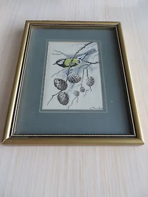 £7.50 • Buy J&J Cash Coventry Vintage Woven Silk Framed Picture Great Tit