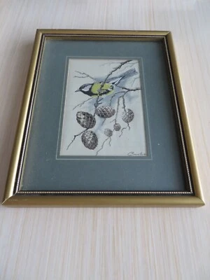 £7.50 • Buy J&J Cash Coventry Vintage Woven Silk Framed Picture Great Tit