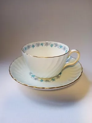 Minton Vineyard S574 Pale Blue Bone China Tea Cup And Saucer • £7.50