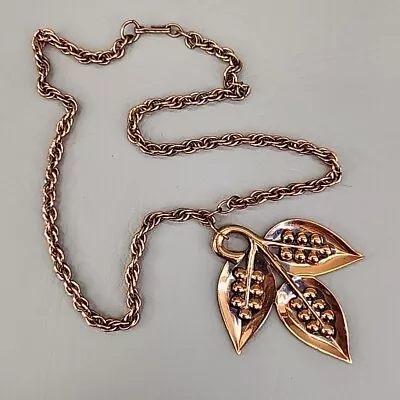 Leaf Necklace Vtg Triple Pebbled Copper Rope Chain Nature 19  Brown • $22