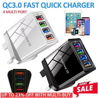 4 Multi-Port Fast Quick Charge USB Hub Mains Wall Charger UK EU Plug Adapter • £3.54