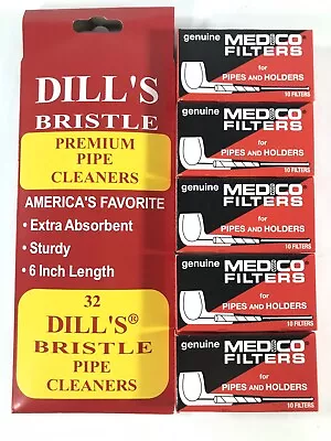 Dill's Dills Bristle Cotton Pipe Cleaners 32ct & Medico Pipe Filters 50ct NEW • $13.33