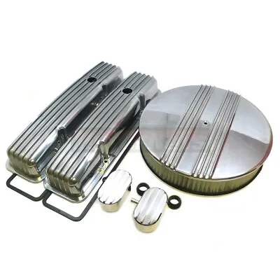 Half Finned Chevy SBC Short Polished Finned 14  Engine Dress Up Kit 283 350 V8 • $400.26