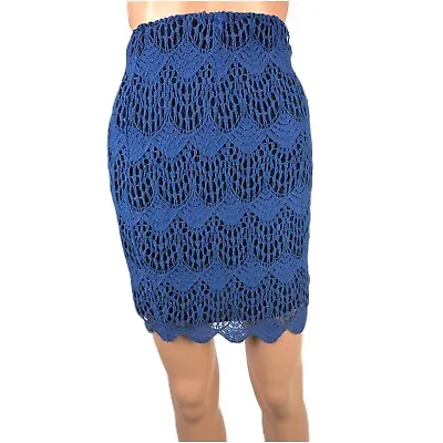 MinkPink Skirt Size Medium Blue & Black Crochet Scallop Mini Short New With Tags • $39