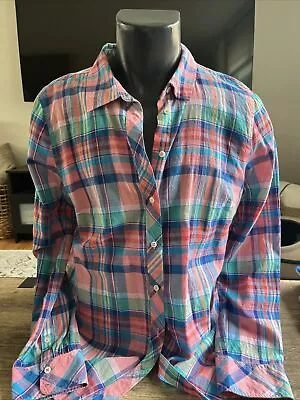 Women’s TALBOTS Long Sleeve Spring Plaid 100% Cotton Button Up Shirt Size L • £17.10