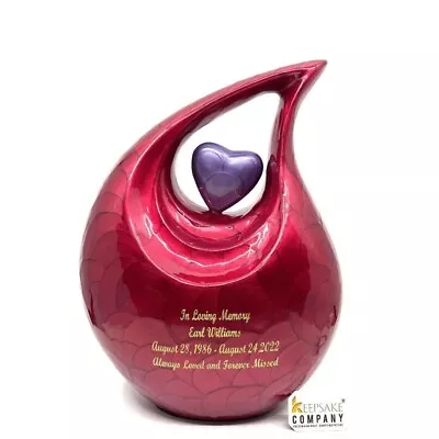 Gorgeous Teardrop Red Urns For Ashes Adult Human With Custom Engraving • $120.25