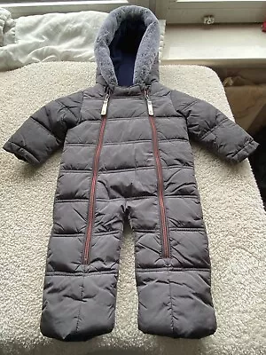 TED BAKER BABY BOY GIRL NEW GREY SNOWSUIT PRAM SUIT 6-9m NO MITTENS OR BOOTEES • £12