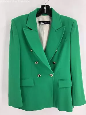 Zara Womens Green Long Sleeve Notch Lapel Pockets Double Breasted Blazer Small • $24.99