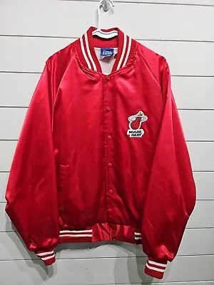 Vtg Miami Heat NBA Basketball Snap Satin Varsity Letternan Jacket Coat Mens XL • $119.95