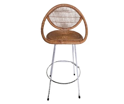 £135 • Buy Mid Century Wicker Bar Stools Stool Metal Base Vintage Boho 60s Tiki