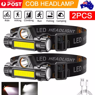 Waterproof LED Headlamp Super Bright Head Torch USB Rechargeable COB Headlight • $12.87