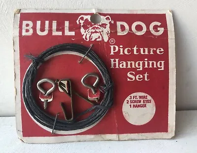 Vintage Bull Dog E H Tate Picture Hanging Set Red Packaging Wire Screw Eyes NOS • $11.99