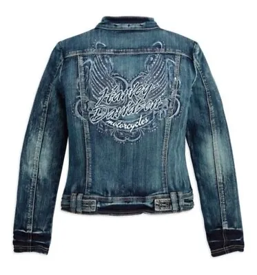 RARE Style Harley-Davidson Vintage Rhinestone Jean Denim Jacket Women’s Size M • $125.99