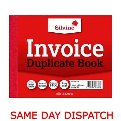 Silvine Duplicate Invoice Book Receipt Record Numbered Pad 1-100 Easy Tear • £5.99