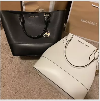 Michael Kors Trista Large Grab Bag Leather Tan Gold Satchel Tote Handbag Mk • $138