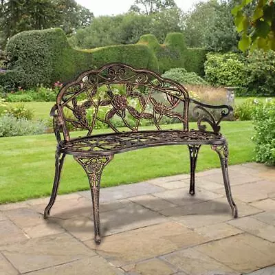 Patio Garden Bench Chair Porch Park Cast Aluminum Outdoor Rose Antique US SHIP • $84.99