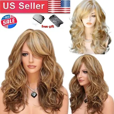 NEW Womens Golden Blond Heat Resistant Long Curly Wavy Full Volume Hair Wig USA • $14.39