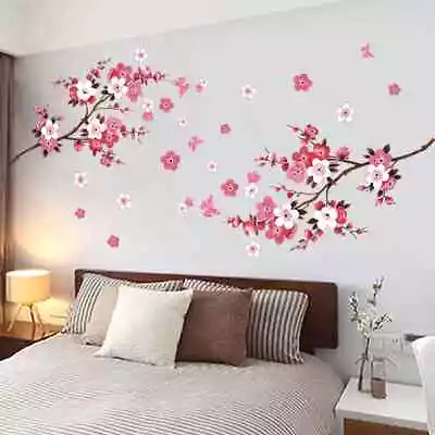 2PCS Pink Blossom Tree Flower Wall Stickers Vinyl Art Decals Living Room Bedroom • £6.49