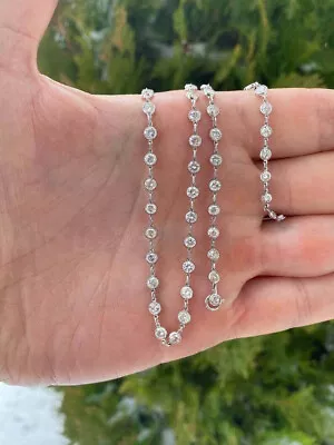 $699.99 • Buy By The Yard Necklace 8 CT Round Real Moissanite 925 Sterling Silver 18  Necklace