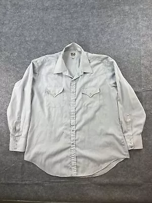 Vintage Ely Cattleman Mens Western Shirt Pearl Snap 18 Gray Cowboy Long Sleeve • $15