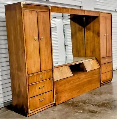Mid-Century Huntley By Thomasville Campaign Style 5Pc. Modular Bedroom Wall Unit • $895