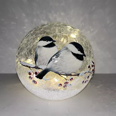 LED Lighted Chickadee Crackled Glass Ball Christmas Tabletop Centerpiece • $17.47