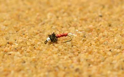 Tungsten Silver Bead Head Ruby Midge Nymph Fly - 1 Doz Flies - Mustad Signature • $8