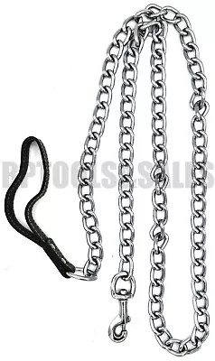 72  Heavy Duty Chrome Chain Dog Pet Leash W/ Black Leather Strap Strong Holding  • $9.99