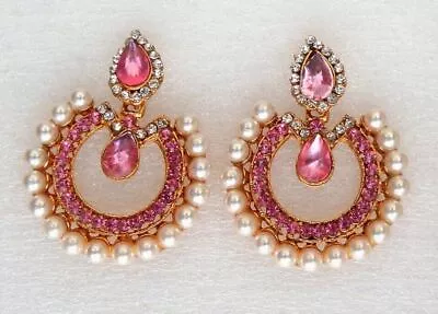 Indian Traditional Ethnic Pearls Drop Gold Pink Women Earrings Bollywood Jewelry • $6.66