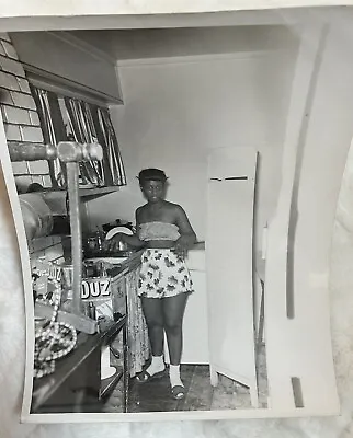 Vintage Photo Of African America Woman In Kitchen Cooking - Candid 8x10 • $19.99