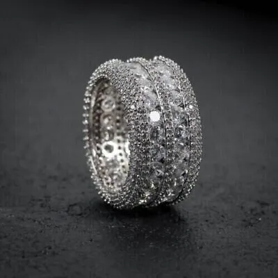 $528.12 • Buy Full Eternity Wedding 2Ct Round Cut Simulated Diamond Ring 14k White Gold Plated