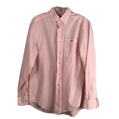 Vineyard Vines Shirt Men Size Small Tucker Cotton Pink White Gingham Long Sleeve • $22.88