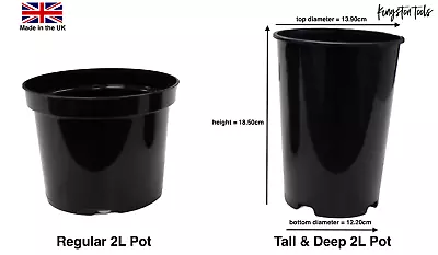 Kingston Tools 10x Extra Tall & Deep 2L 3L 4L Black Plant Pots Recycled • £9.99