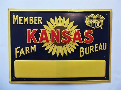 Original Vintage Kansas FB Sign Farm Bureau Ranch Barn Tin Metal Sunflower Sign • $119.60