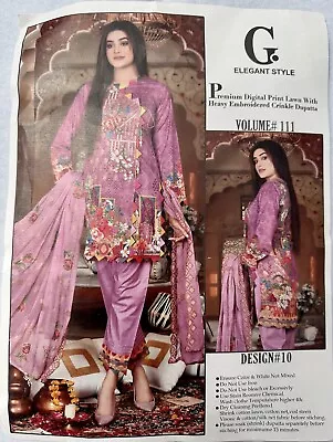 Unstitched Cotton Lawn 3 Piece Suit Pakistani Summer SALE Lilac Embroidery Print • £14.99