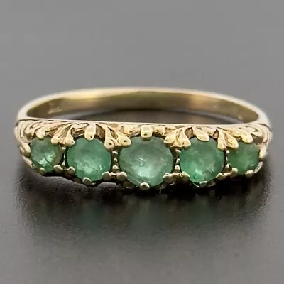 9ct Yellow Gold Emerald Eternity Five Stone Ring Size O • £142.50