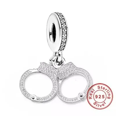 💖 Handcuffs 925 Sterling Silver Charm Bead Bracelet Wife Girlfriend 💖 • £16.45