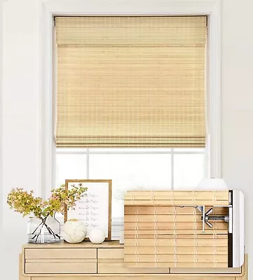 No Tools No Drill Cordless Bamboo Roman Shades Privacy Window Treatment Roll U • $32