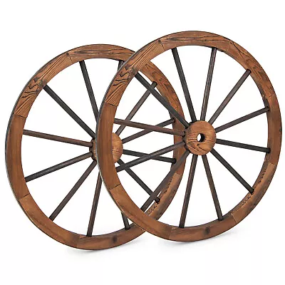 Set Of 2 30  Decorative Vintage Wood Garden Wagon Wheel Wall Decor W/Steel Rim • $69.49