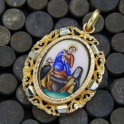 18k GOLD Virgin Mother Mary Madonna Of Pompei Virginmary Vintage Pendant Medal • $515
