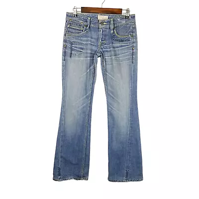 Taverniti So Jeans 26 Blue Courtney Bootcut Low Rise Distressed Military Patch • $31.99