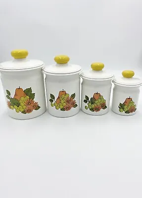 4 Vintage Kromex Aluminum Canister Set Fruit Floral Plastic Lids. • $35