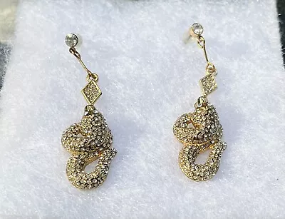 Gold Tone Rhinestone Snake Earrings “ V By Eva  Eva Jeanbart LoRenzotti • $25