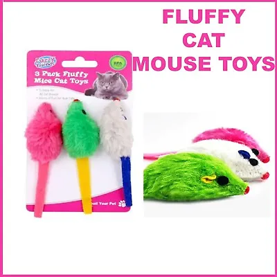 3 Fluffy Mice Cat Kitten Play Toys Rat Doll Soft Teaser • $4.79