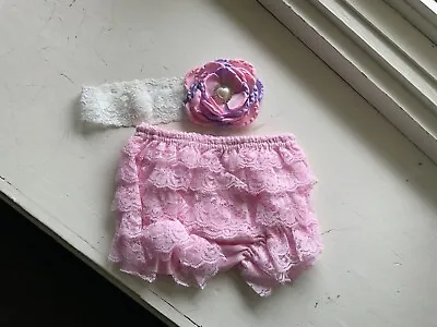 $3 • Buy Newborn, Lace Ruffle Diaper Cover, Matching Lace Headband, Bloomer Sparkle, Nwot