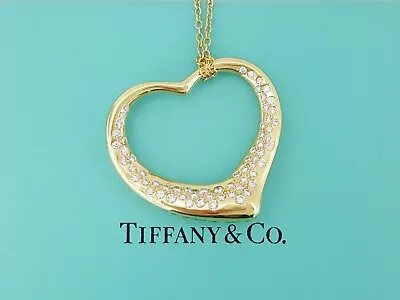 Tiffany & Co Elsa Peretti ® 1.2 Ct Diamond Large Open Heart Necklace 18K Gold • $4295