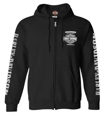 Harley-Davidson Men's Lightning Crest Full-Zippered Hooded Sweatshirt Black • $58.95